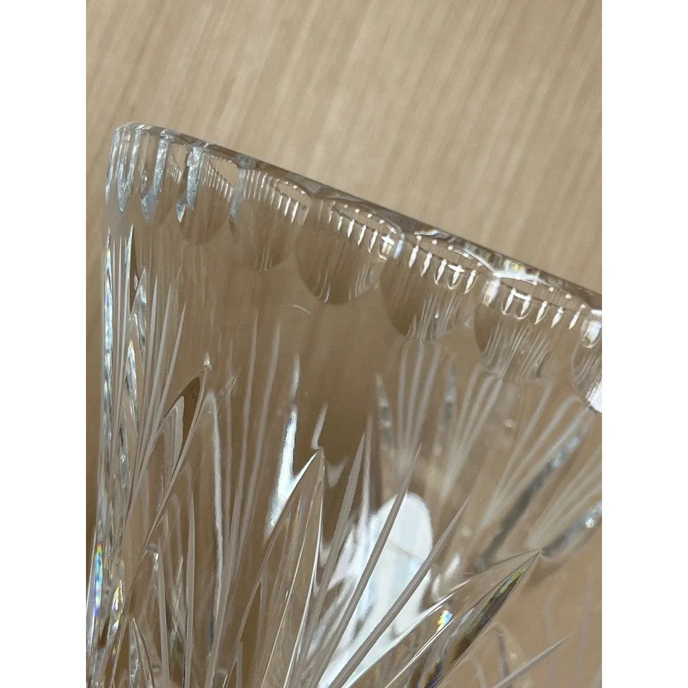 Vintage Bohemian Crystalex Cut Glass Vase Pinwheel Starburst Clear Crystal 12in